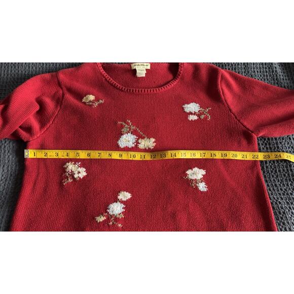 Vintage Eddie Bauer Red Chunky Knit Floral Cotton Sweater Women’s XL - Picture 5 of 6